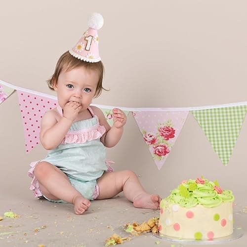 Yoolhamy 1st Birthday Hat for Baby Girls Boys, Boho First Birthday Hat, Handmade One Birthday Crown Conical Cap Decorations - Daisy Pink thumbnail 6