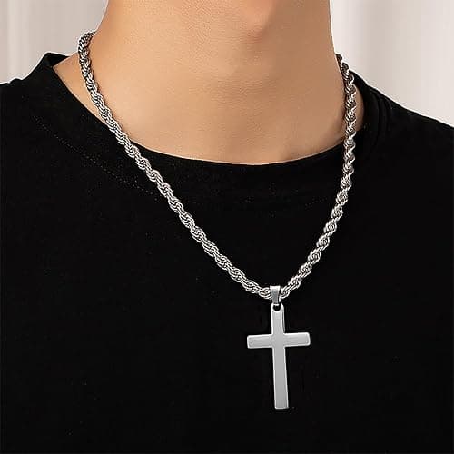 ShiWuYou Men's Stainless Steel Nail Cross Pendant Necklace, Cross Necklace for Men,Stainless Steel Cross Necklaces, for Christian Birthday Christmas Easter Gifts Thanksgiving Day thumbnail 3
