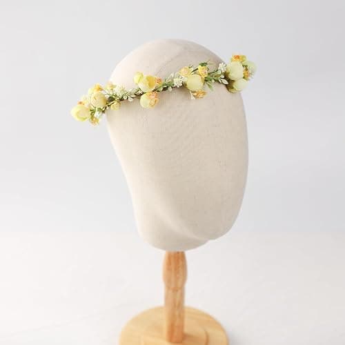 KorViSHOW Handmade Flower Crown Floral Headpiece Green Leaf Headband Wedding Flower Crowns for Bride Floral Garland Hair Wreath Birthday Party(Yellow Style) thumbnail 2