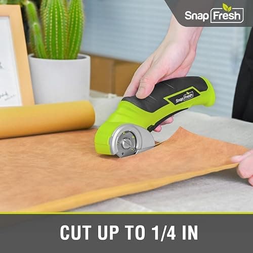SnapFresh Cordless Electric Scissors, 4V Electric Mini Box Cutter, Carpet & Cardboard Cutter Tool with a Replacement Blade/Charger, Rotary Cutter for Cardboard Packages Leather Plastic （Green） thumbnail 5