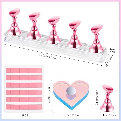 Nail Stand for Press Ons, Magnetic Fake Nail Holder for Painting Nails,Nail Stands for Nail Art with Reusable Putty Home Salon DIY Display Supplies (A-Pink) thumbnail 3