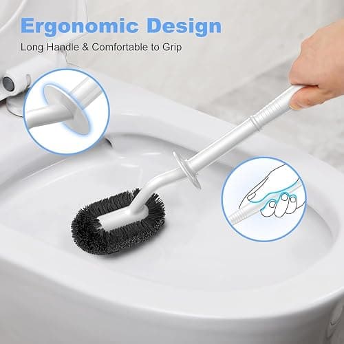 HAMITOR Toilet Bowl Brush Holder Set: Curved Design with Holder for Deep Cleaning Under Rim - Compact Hidden Scrubber for Small Space - Modern RV Bathroom Accessories - White 1 Pack thumbnail 5