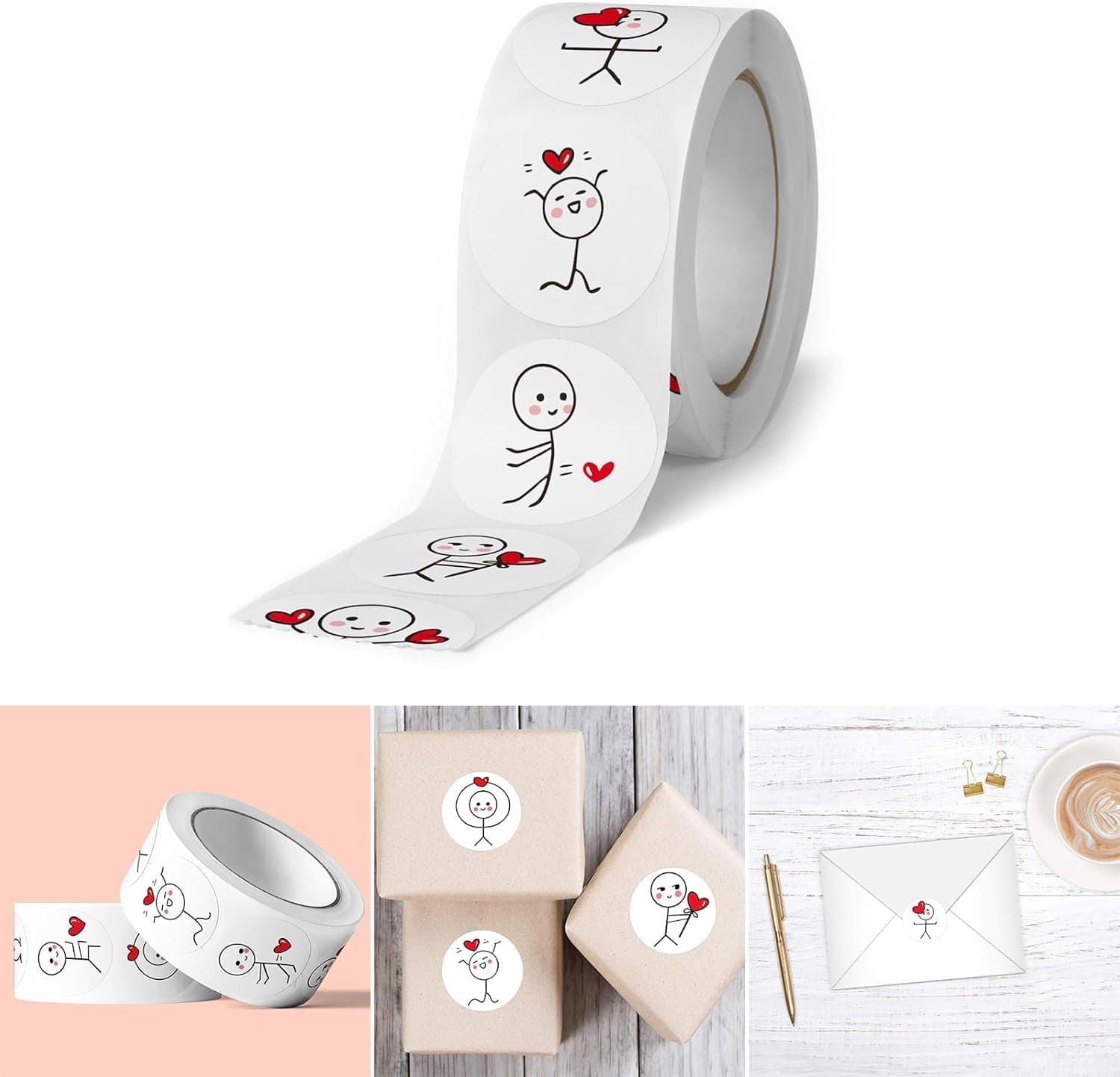 1000pcs Watercolor Thank You Stickers, Round Thank You Adhesive Sticker for Small Business Wedding Supplies Packing Stickers Gift Wrap (2, Cute Cartoon Heart Stickers) thumbnail 3