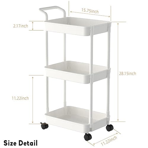 Volnamal Diaper Caddy, 3 Tier Rolling Cart for Baby Essentials, Off-White | Movable & Easy Assemble Cart for Newborn Nursery Essentials, Diaper Storage Organizer for Changing Table&Crib, Baby Registry thumbnail 3
