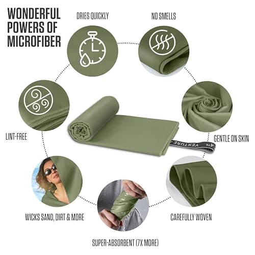 VENTURE 4TH Quick Dry Towel. Microfiber Travel Towel Ideal for Camping, Hiking, Backpacking, Gym. Lightweight & Fast Drying Travel Towels for Body. Compact & Easy to Pack - Army Green Extra Large thumbnail 7
