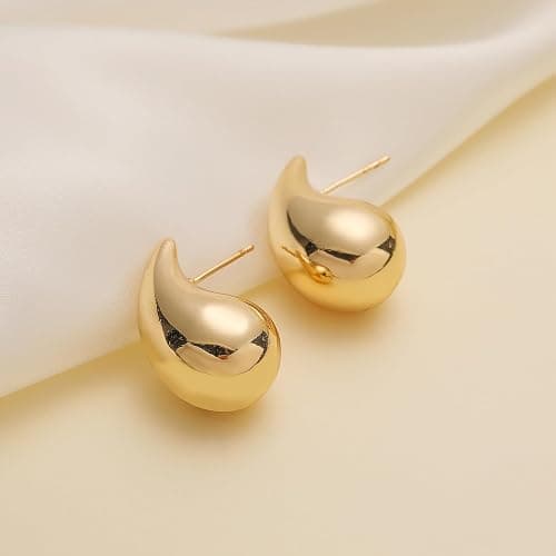 Apsvo Chunky 14K Gold Plated Hoop Earrings for Women, Lightweight Waterdrop Hollow Open Hoops, Hypoallergenic Dupes Earrings thumbnail 3