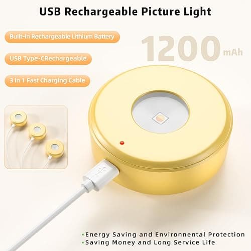 3PCS Picture Lights, Rechargeable Battery Wall Light for Paintings, 3 Colors Paintings Light Dimmable and Timer Metal Art Light for Display, Wall, Artwork, Gallery (Gold) thumbnail 3