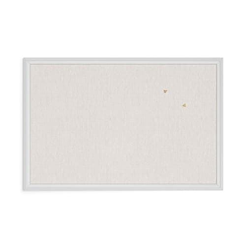 U Brands Farmhouse Linen Bulletin Board, 30" x 20", White Wood Style Frame, Includes Push Pins - Image 1