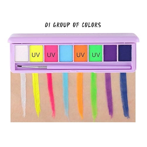 MEICOLY 2 Packs Water Activated Eye Liner Palette,Neon Face Paint Colored Retro Hydra Liner,Water Activated Eyeliner,Matte Graphic Eyeliner,UV Blacklight Glow Black White Face Body Paint,16 Colors - 2 Packs Water Activated Eyeliner thumbnail 4