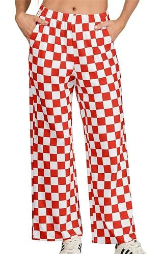 IWOLLENCE Women's Casual Loose Checkered Wide Leg Pants High Waist Straight Lounge Y2K Gingham Trousers thumbnail 3