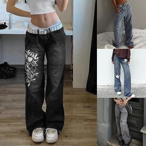 ticticlily Jeans Damen High Wasit Straight Baggy Y2K Style Vintage Weite Bein Gewaschene Denim Hosen Bootcut Gerade Lose E-Girl Casual Jeanshose Streetwear Mode Boyfriend Freizeithose thumbnail 2
