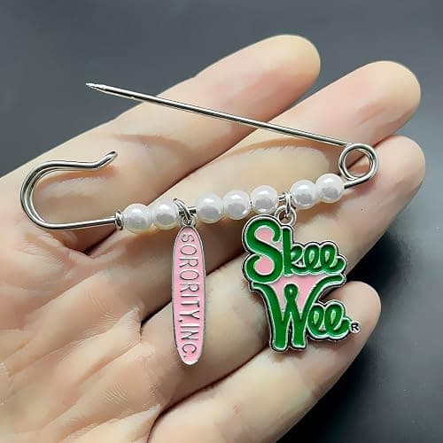 Elegant ALPHA Sorority Pink Green Skeewee Letter Metal Pendant Pearl Brooch Pin Women's meeting party jewelry DIY accessories thumbnail 2