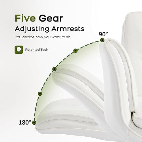 amseatec Criss Cross Chair with Armrests & Wheels, PU Leather Vanity Chair, Comfortable Adjustable Swivel Computer Office Desk Chairs for Home, Make Up, Bed Room (White) thumbnail 7