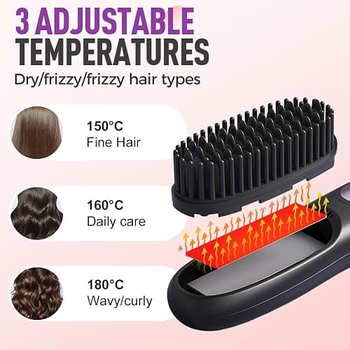 Go Brush Pro, Cordless Hair Straightener Brush, Portable Mini Hair Straightening Brush with 3 Temperature Settings & LED Display, USB Rechargeable Fast Heating Hairs Brush for Travel (Black) thumbnail 5