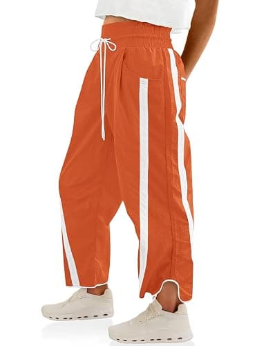 LOMON Womens Baggy Wide Leg Pants 2026 Lightweight Drawstring Contrast Color Elastic Waisted Y2K Track Pants with Pockets - Image 1