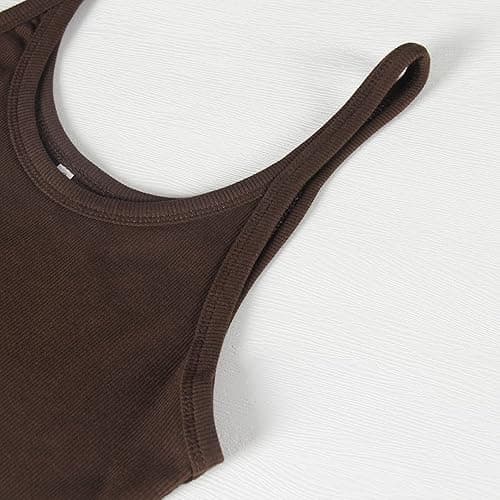Artfish Women's Sleeveless Tank Top Form Fitting Scoop Neck Ribbed Knit Basic Cami Shirts - X-Small - 01#short Mocha Brown thumbnail 2