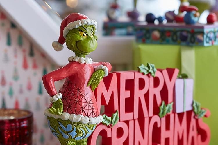 Enesco Dr. Seuss Grinch by Jim Shore Santa Grinch Merry Christmas Word Sign Grinch Figurine, Stone Resin Hand Crafted Collectible Christmas Figurines Home Decor Sculpture Statue, 7.09 Inch, Multicolor thumbnail 2