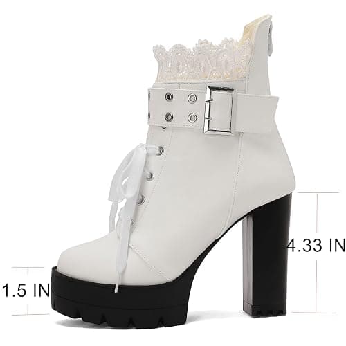 MEOTINA Goth Platform Boots Lace Buckle Gothic Cosplay Booties Chunky High Heels Ankle Boots Zipper Punk Shoes thumbnail 6