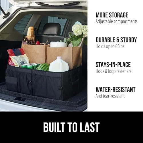 GORILLA GRIP Large Capacity Sturdy Trunk Storage Organizer, Slip and Water Resistant Collapsible Organization Container, Holiday Gifts for Men, Women, Multi Compartment Car or SUV Accessories, Black thumbnail 3