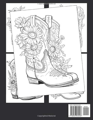Cowgirl Boots Western Coloring Book: Vintage Country Cowgirl Boot Coloring Pages Wild West Spirit Illustrations for Teens & Adults Stress Relief and Creativity thumbnail 3