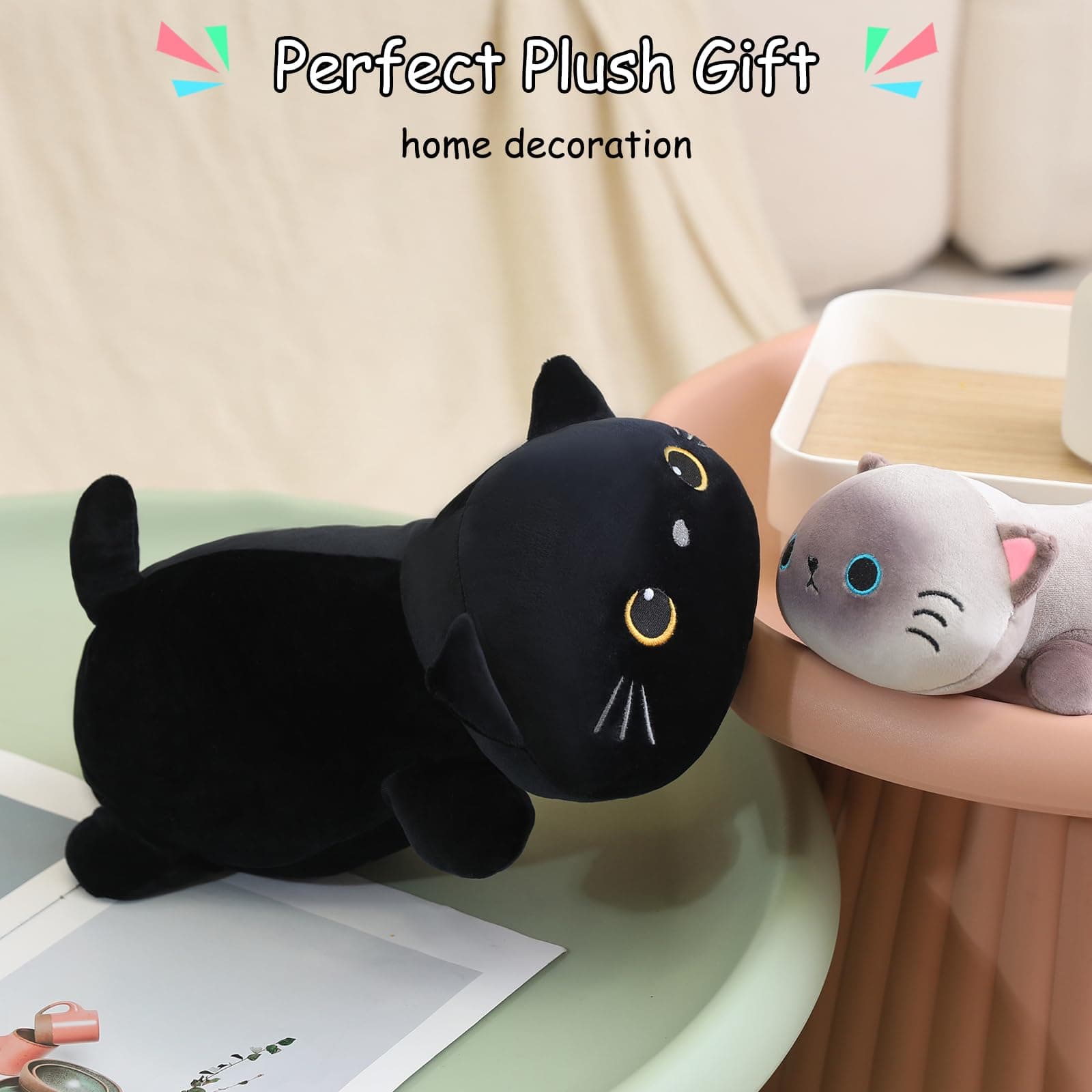 SQEQE Weighted Black Cat Plush, Weighted Black Cat Stuffed Animal, Cute Plushies Soft Pillow Toy Present for Kids Adults 35 CM, 0.7 KG thumbnail 7