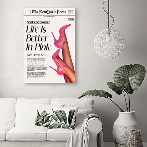 Trendy Pink Posters News Newspaper Wall Art Canvas Prints 70s Life Is Better in Pink Hot Girly Preppy Aesthetic Poster for Cool Girl Bedroom Apartment Room Home Dorm Wall Decor 8x12inch Unframed thumbnail 7