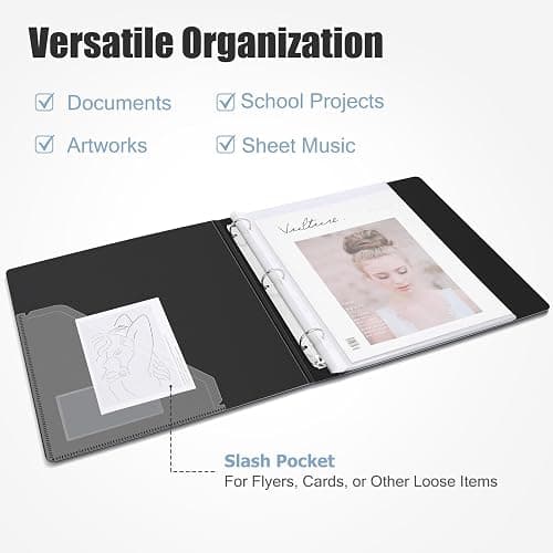 Uquelic Presentation Ring Binder, A4 Display Folder with 50 Punched Pockets and 6 Colorful PP Divider Pages, Folder File Plastic Sleeves for Documents, Certificates, Receipts, Black thumbnail 5