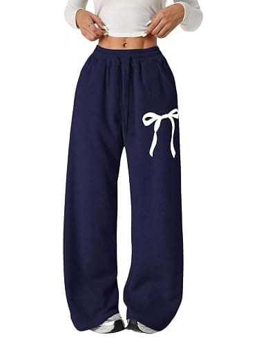 Verdusa Girl's Bowknot Baggy Sweatpants Lightweight Straight Leg Athletic Pants with Pockets - Image 1