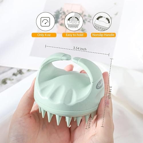 Sndyi Scalp Massager Shampoo Brush, Scalp Scrubber with Soft Silicone Bristles, Scalp Exfoliator for Dandruff Removal, Scalp Massager for Hair Growth, Wet Dry Hair Brush for Scalp Care, Green thumbnail 4