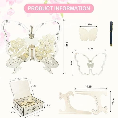 MeiWuKaBH Wooden Butterfly Guest Book Wedding Guest Book Alternative 80 Butterflies Comes with a Signature Pen Wedding Decorations for Reception Wedding Signs for Anniversary Ceremony thumbnail 2