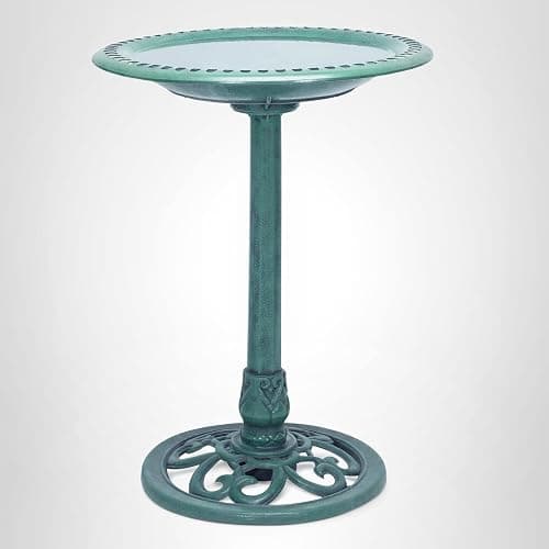 Alpine Corporation TEC116 Outdoor Aged Green Pedestal Birdbath with Scrollwork, 28" Tall, Green thumbnail 12