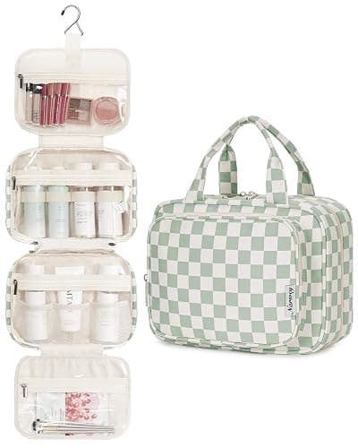Narwey Checkered Hanging Travel Toiletry Bag for Women Wash Bag Cosmetics Makeup Bag Organizer for Travel Size Accessories(Checkerboard Mint Green (Medium)) thumbnail 3