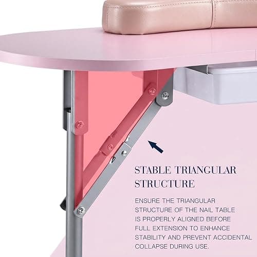 Joligrace Manicure Table Nail Desk Professional Foldable Portable Table | Nail Technician Workstation 4 Lockable Wheels with Drawer Client Wrist Pad Free Carrying Bag Travel Nail Tech Spa Table Pink thumbnail 4