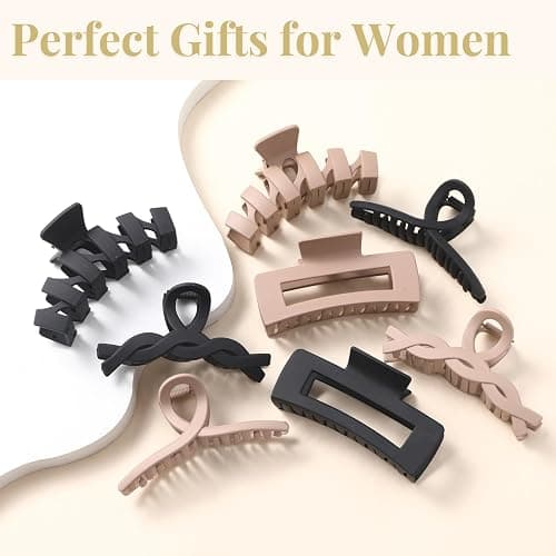 8 Pack Large Claw Clips for Women Thick Hair, Strong Hold Matte Non-Slip Hair Clips, Multi-Style Jaw Clips for Long, Curly & Straight Hair, Neutral & Black Hair Accessories thumbnail 7
