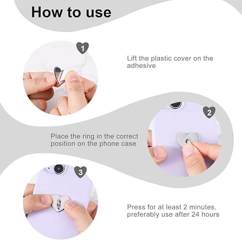 Gosknor 8pcs Cell Phone Ring Holder, Cute Heart Phone Charm Hooks Adhesive Smartphone Finger Ring Stand Sticky Metal Loop Grip for Cellphone Case Pad Tablet DIY Accessories thumbnail 5