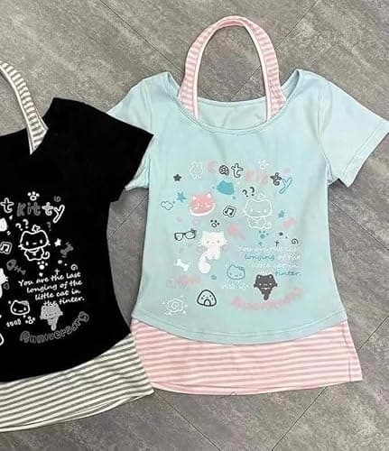 Kawaii Cutecore Harajuku Y2k 2000s Tops Summer Preppy Aesthetic Alt Goth Emo Short Sleeve Graphic Tees thumbnail 7