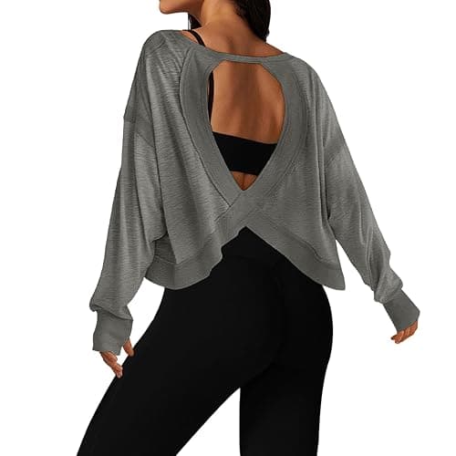 UNIANKIYA Open Back Workout Tops for Women Long Sleeve Cropped Athletic Clothes Gym Running Yoga Low Impact Sports T Shirts - Image 1