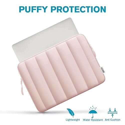 TECOOL Puffy Laptop Case 14 inch, Laptop Sleeve 14 inch for 14" Lenovo Thinkpad Ideapad HP EliteBook Pavilion Dell Chromebook, Protective Waterproof Sleeve 14 inch Computer Bag with Small Case,Pink thumbnail 3