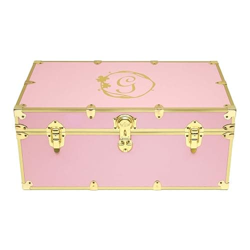Rhino Trunk & Case Spellbinding Pink Trunk with Gold Hardware & Monogram Customization - 30"x17"x13" Footlocker for College Dorm, Summer Camp, Decorative Bedroom Treasure Chest, Keepsake Storage Box - Image 1