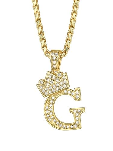Richsteel Initial A-Z Letter Pendant Necklace for Men Women | 14K Gold Plated Crown Cubic Zirconia Monogram,316L Stainless Steel Chain,Hypoallergenic, 22" + 2" Extender,Gift Box - Image 1