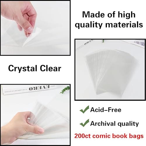 200ct Current Comic Book Bags,3.5 Mil Thick Comic Book Sleeves,Acid-Free Crystal Clear,7.2 X 10.5 inch,Archival Quality,Fits Standard Comic Book Storage thumbnail 4