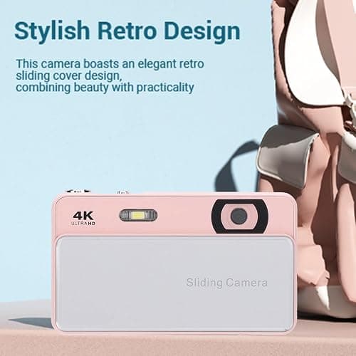 Decumeby 4K Sliding Digital Camera, 64MP HD Auto Focus 16X Zoom Retro CCD Camera with 2.8 Inch Screen, Vlogging for Photography and Video (Pink) thumbnail 4