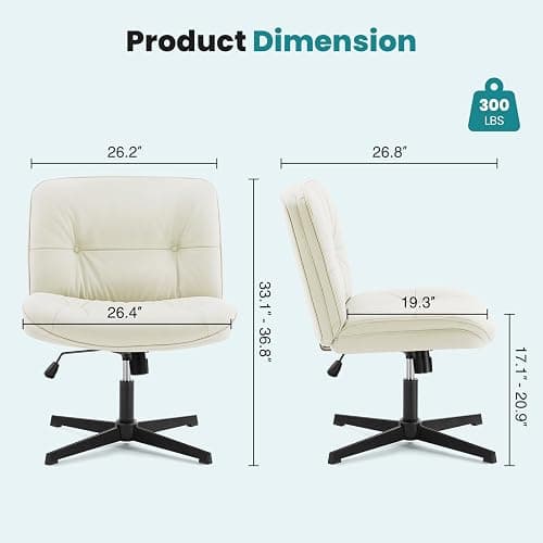 OLIXIS Criss Cross Chair Without Wheels, Cross Legged Office Chair, Armless Wide Vanity Desk Chair with Comfy PU Leather& Back - Swivel for Home Office Bedroom, Beige thumbnail 2
