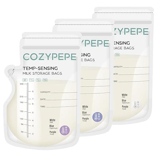Cozypepe 100 Pcs Breastmilk Storage Bags, 8oz Breast Milk Storing Bag with Pour Spout, Temperature-Sensing Color Change Milk Bag for Convenient Breastfeeding, No Leak Presterilized for Freezer - Image 1