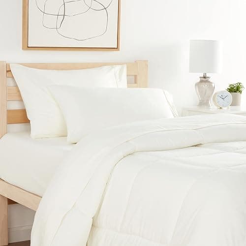 Sweet Home Collection 7 Piece Comforter Set Bag Solid Color All Season Soft Down Alternative Blanket & Luxurious Microfiber Bed Sheets, Ivory, Twin thumbnail 8