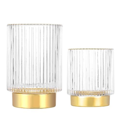 dasiton makeup brush holder organizer,crystal cosmetic makeup brush glass brushes storage holder, vintage make up brush cup pen pencil holder striped vase(clear s+l) - Image 1