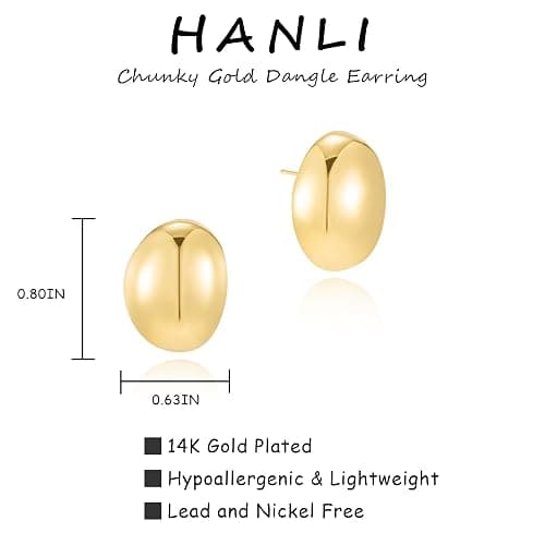 HANLI Chunky Earrings - 14K Gold Plated Statement Knot Geometric Oval Dainty Earrings for Women Hypoallergenic Trendy Jewelry thumbnail 6