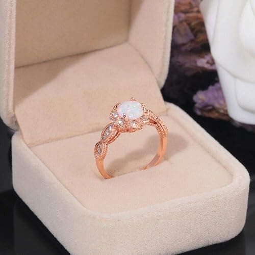 CiNily 18K Gold Plated Opal Ring-White Fire Opal & Amethyst & Cubic Zirconia Women Jewelry Gemstone Engagement Anniversary Ring Size 5-13 thumbnail 4