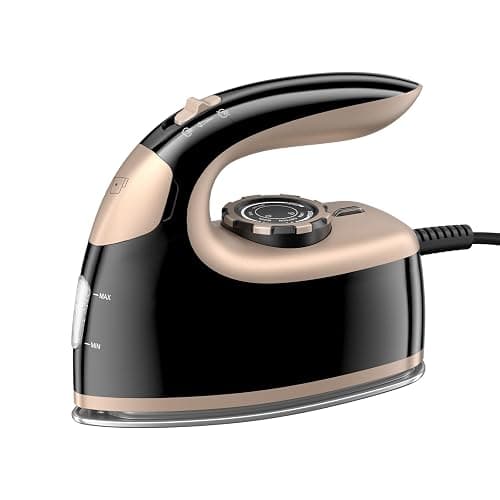 MIYOKO 2-in-1 Mini Steam Iron for Clothes, 1000W Portable Small Iron, with Non-Stick Soleplate, 25G/Min High Speed Steams, 90ML Water Tank, 110-120V for Home Travel Sewing and Quilting, Black & Gold - Image 1