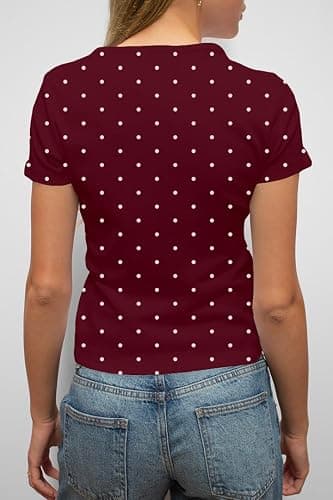 Cioatin Women Polka Dot Short Sleeve Crop Tshirt Tops Cute Girls Y2K Aesthetic Slim Fit Crewneck Tee Shirt Coquette Clothes thumbnail 3